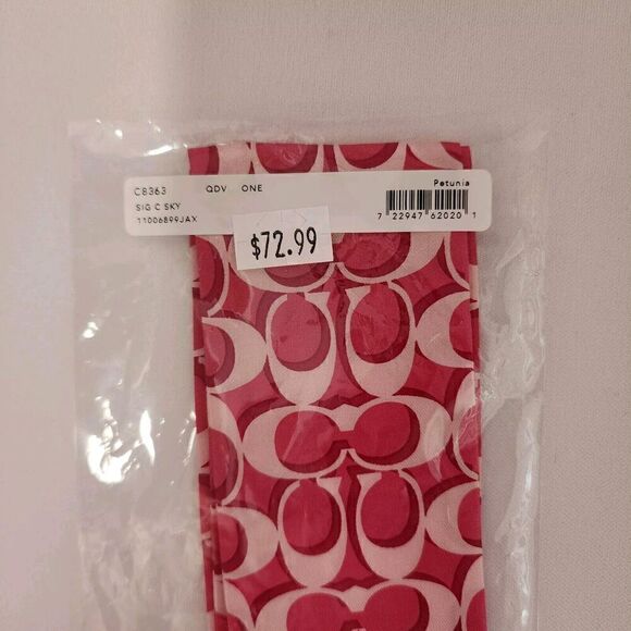 NWT Coach C8363 Signature Print Silk Skinny Scarf Petunia - Picture 2 of 2